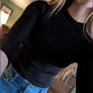 White House Black Market | Black Mock Neck Ribbed Sweater